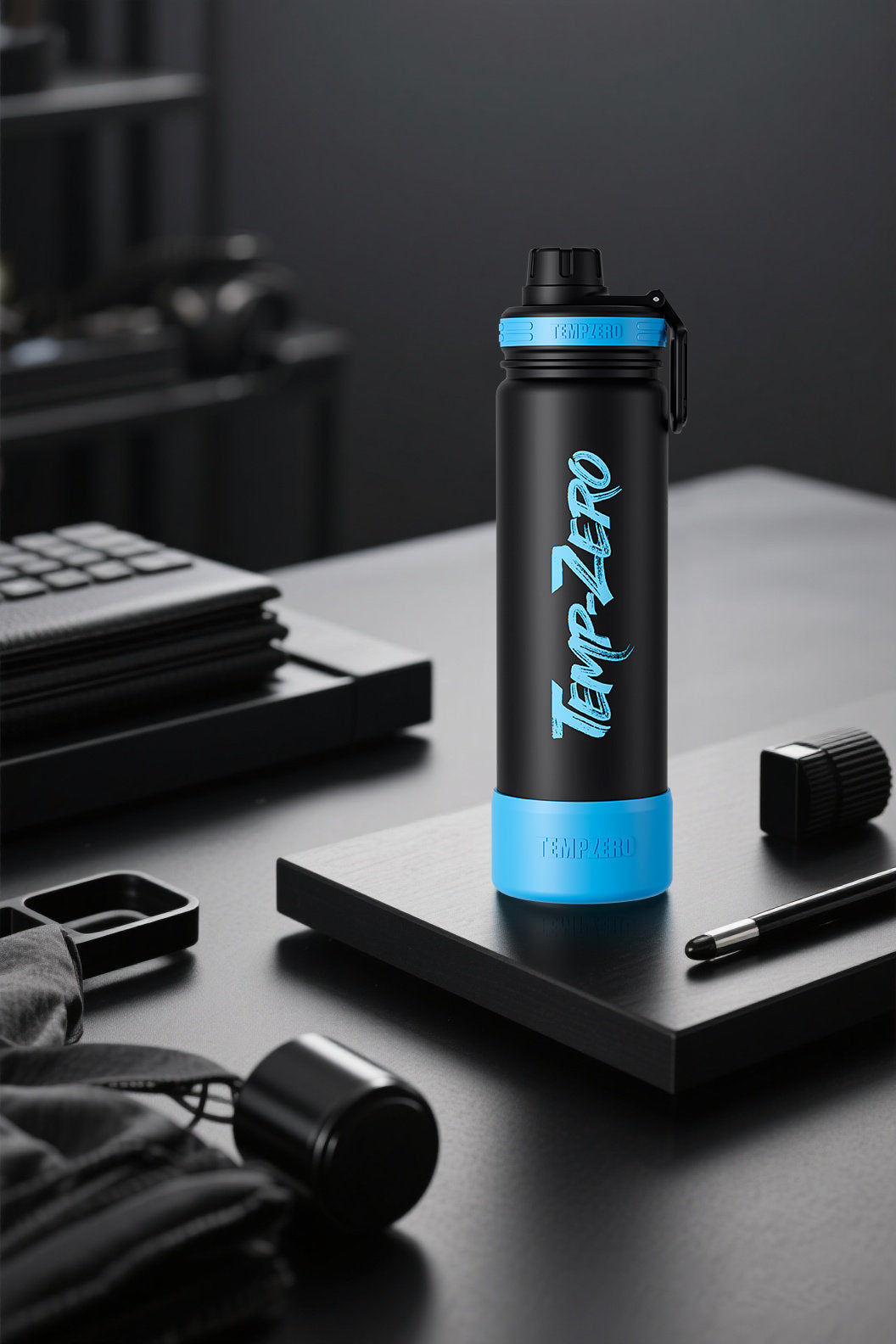 22oz Insulated Water Bottle – Midnight Black Stainless Steel